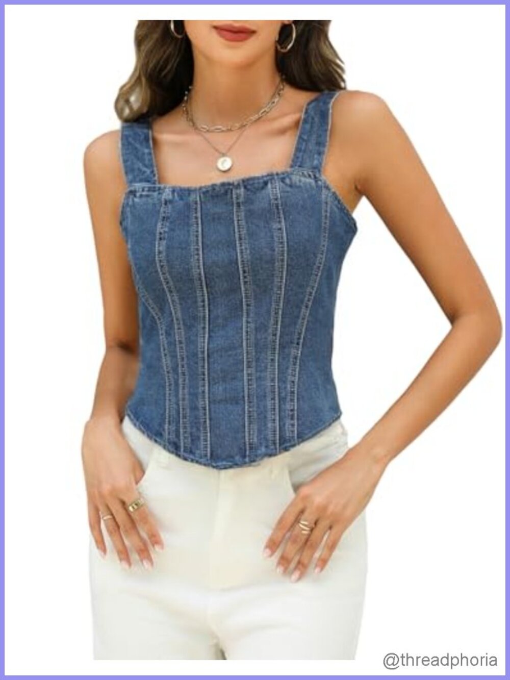 Women's Denim Corset Top Square Neck Sleeveless Jean Vest Top